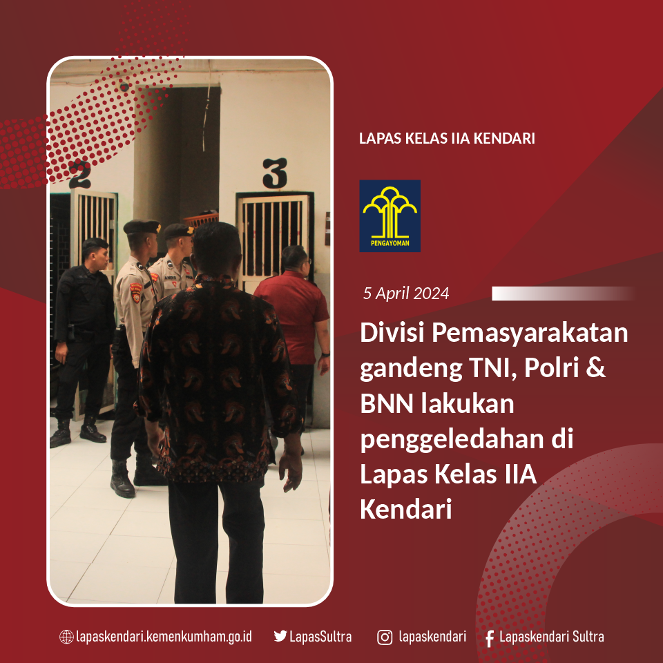 Divisi Pemasyarakatan gandeng TNI, Polri & BNN lakukan penggeledahan di Lapas Kelas IIA Kendari